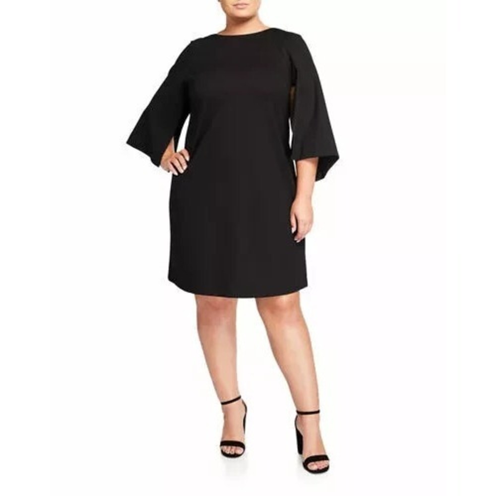 Lafayette 148 New York Black Split-Sleeve Shift Dressβ Size Large Career